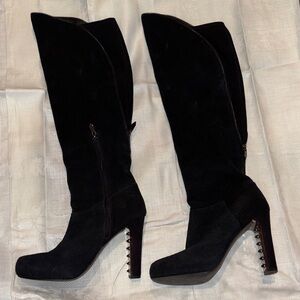 Fergie Black Heeled Boots with Studded Heel